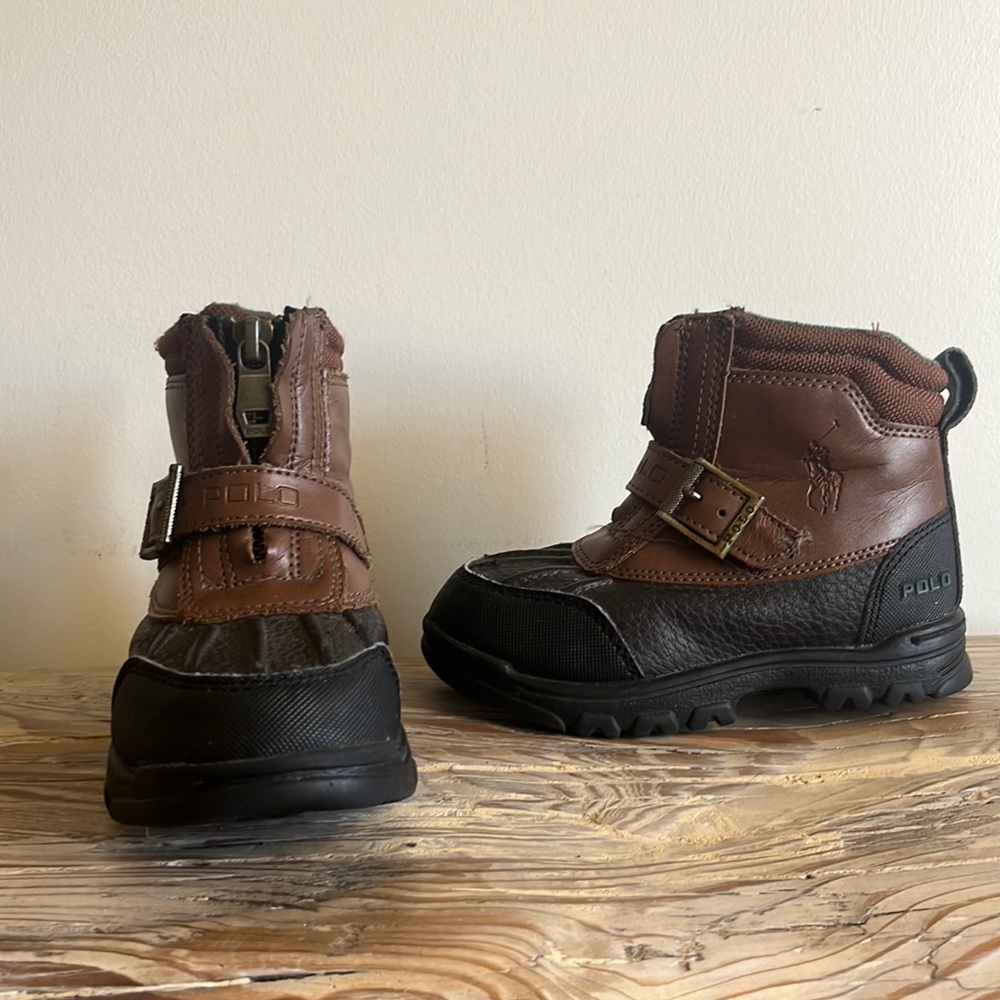 Toddler Boy Ralph Lauren POLO Sz 8 weatherproof Boots. Leather, Rubber, zip up